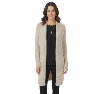 VERY J Women's Warm Winter Open Cardigan Sweater XL Beige Brown Ribbed Cozy